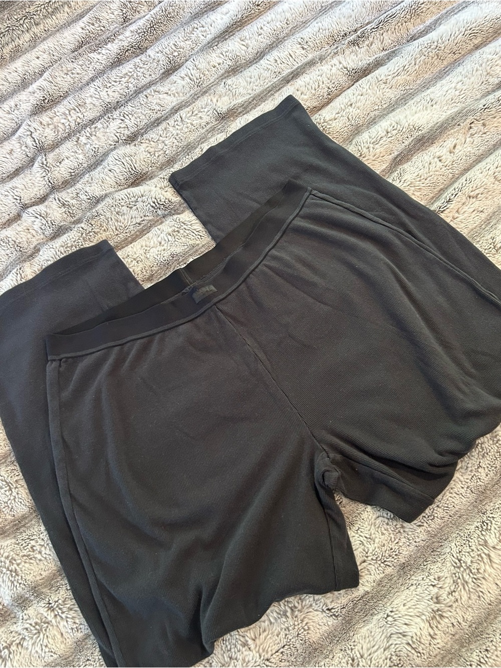 SKIMS Black Cotton Ribbed Relax Wide-Leg Lounge Pants